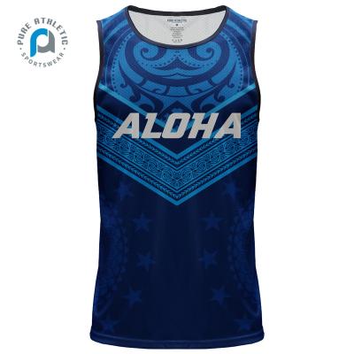 China Aloha Hawaii Custom Wholesale Sublimation Printed Breathable Singlet PURE Anti Shrink Contact Tank Tops For Workout for sale