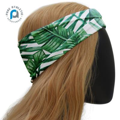 China 2022 Tropical Plants Custom Elastic Fashion Tied Turban Tied Headband Workout Sporty Headband For Women Girls for sale