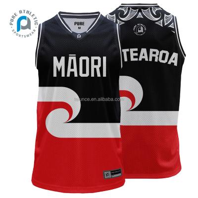 China Maori Wholesale Men's Mesh Athletic Basketball Uniforms Custom PUR Antibacterial Antibacterial Sublimated Basketball Tank Tops for sale