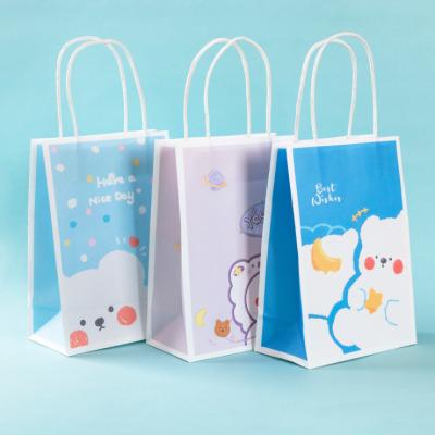 China Recyclable Cute Cartoon Kraft Paper Bag Snack Packing Bag Gift Happy Birthday Gift Bags for sale