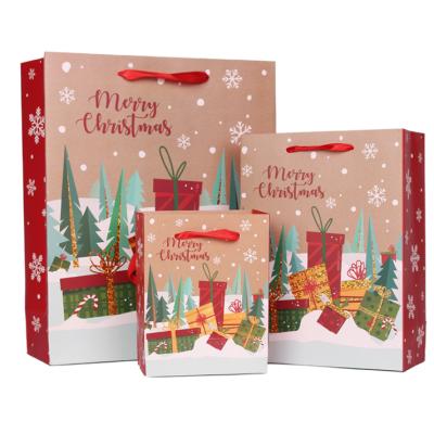 China Recyclable Christmas Paper Bag Festival Atmosphere Brown Portable Gift Packaging Bags for sale