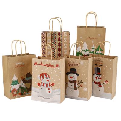 China Recyclable Christmas Paper Bag Festival Atmosphere Brown Portable Gift Packaging Bags for sale