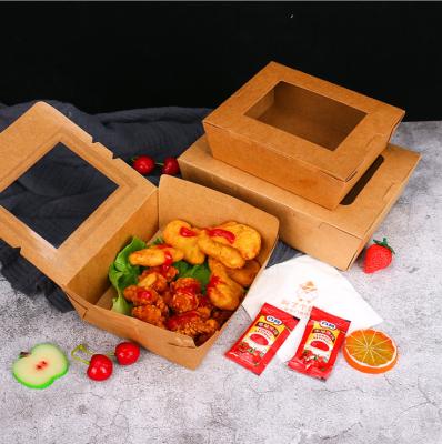 China Recyclable Disposable Salad Fried Chicken Packing Box Food Contact Grade Kraft Paper Sushi Takeout Box for sale