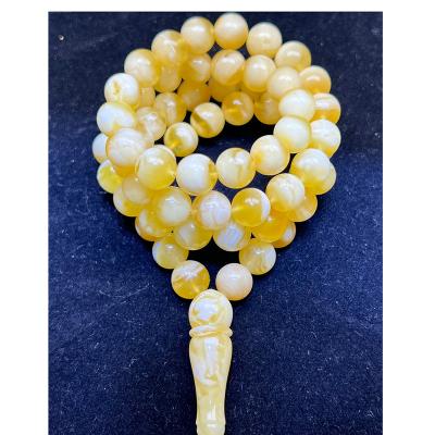 China High Quality Baltic Jewelry Natural Amber Polishing White And Transparent Russia Round Beads Complete Muslim Prayer Beads With Imams 10-14 for sale