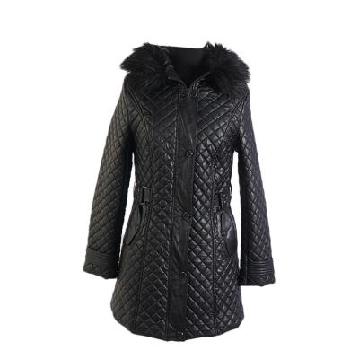 China Cotton Polyester Fashion Windproof PU Quilting Long Leather Coats Womens Jackets for sale