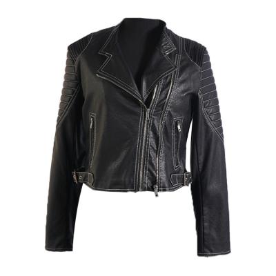 China Fashion Windproof Soft Black Basic Motorcycle China Fabrics Women PU Short Jackets for sale