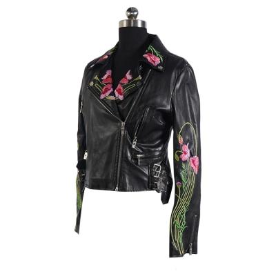 China Motor Jacket Ladies Windproof Most Class PU Faux Leather Jackets Women Fashion Embroidery PU Jacket for sale