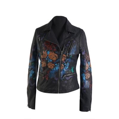 China Fashion / Soft Faux Shuaike Logo Print Leather Soft Custom Jackets Woman Autumn Motorbike Basic for sale