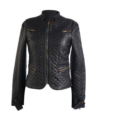 China Motorcycle Windproof Padded Fashion Fabric PU Quilting Short Cotton Padded Jacket Women for sale