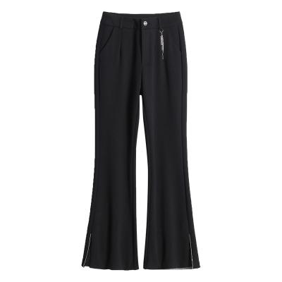 China Solid Anti-pilling Split Flare Pants New Design Good Quality Front Split Woman Trouser for sale