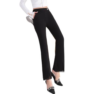 China Anti-pilling Fashion Custom Made Velvet Ladies Pants Loose Office Lady Flared Trousers Women Suit Pants for sale