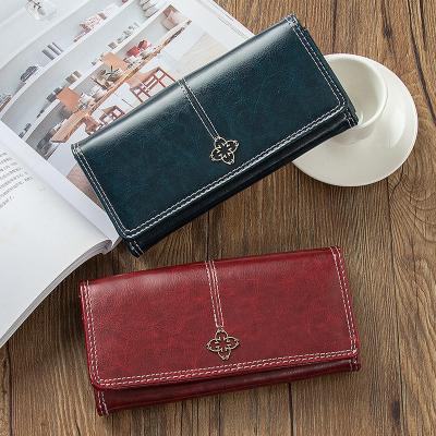 China New Trendy RFID Fashion Retro Solid Color Ladies Purse Leather Coin Wallet Designer Purses Women Famous Brands for sale