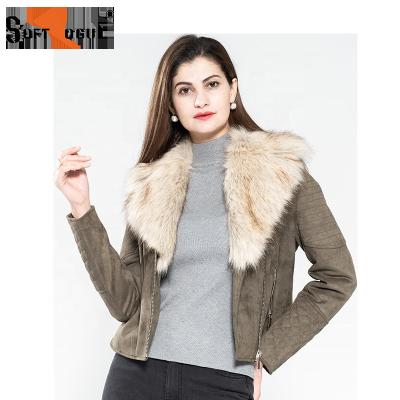 China LADIES SUEDE CYCLING JACKET reversible WITH FANCY FAUX FUR ON COLLAR AND LAP for sale