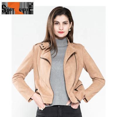 China Reversible Custom Made Lady Faux Suede Leather Biker Jacket Women Motorcycle Jacket for sale