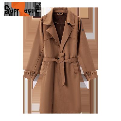 China Reversible Custom Long Jacket For Women Spring Autumn Women Soft Faux Suede Classic Trench Coat for sale