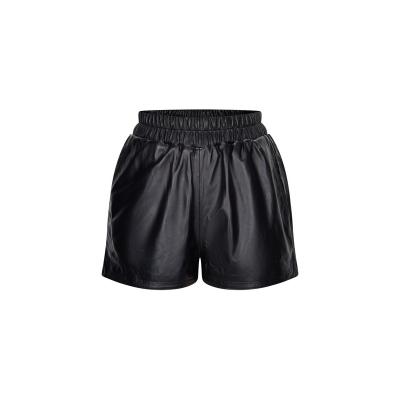 China Anti-Wrinkle RTS Women Loose Elastic Waist Genuine Leather Shorts for sale