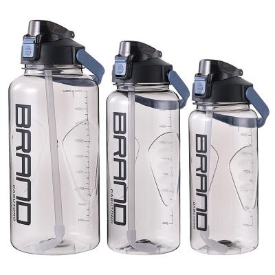 China New Minimalist Style Large Capacity With Logo Marker Custom Big Plastic Fitness Water Bottles With Straw for sale