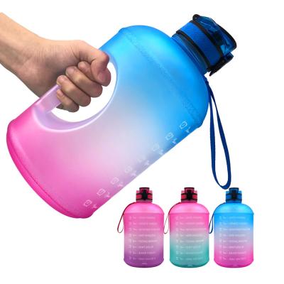 China 2021 Custom Hot Selling Stocked 1 Gallon Bpa Free Gym Water Bottle Large, Half Gallon 2.2 Liter Fitness Water Bottle With Time Marker for sale