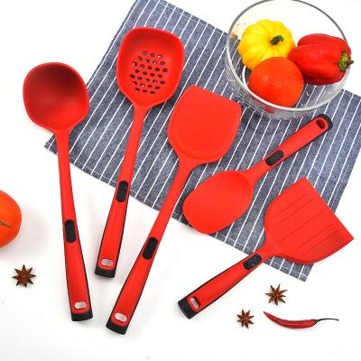 China Viable Silicone Free Red Kitchenware Nonstick Heat Resistant BPA Cooking Set Of 5 Tools Utensils for sale