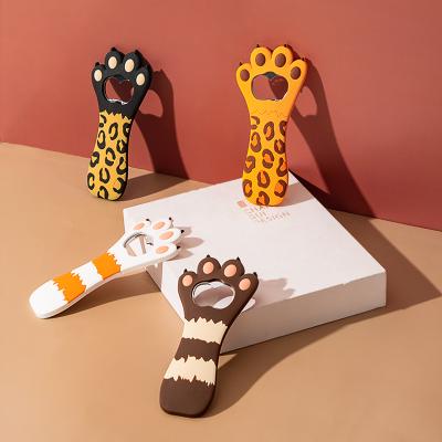 China Cute Leopard Pattern Viable Cat Paw Shape Stainless Steel Jar Opener Beer Bottle Opener for sale