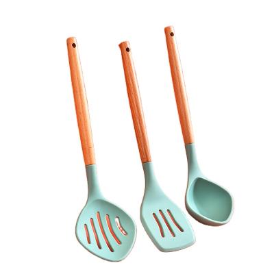 China Wooden Cook Utensils Viable Colorful Nonstick Blue Silicone Spatula Set of 12 Pack Kitchen Tools and Instruments for sale