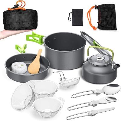 China Aluminum Camping Kitchen Supplies Folding Kitchen Utensil Set Portable Camping Pot Camping Cookware Mess Kit For Picnic for sale