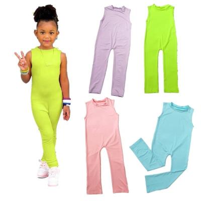 China New 2022 Wholesale Children's Clothing Girls Jumpsuit Fashion Candy Color Sleeveless Children Summer Clothes Babies' Rompers for sale