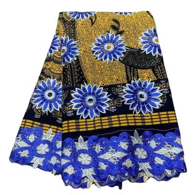 China Sustainable New Arrival Beautifical African Wax Print Lace Fabric 100% Cotton Embroidery Wax Laces Wax Lace Dressing for sale