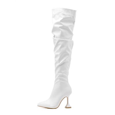 China Anti-Smell Botas Largas De Mujer Big Waist Stocking Tube Shape To Kitten Heel Over The Knee White Thigh High Women Boots for sale