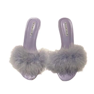 China 2021 Lady Slippers 5CM Furry Furry Upper High Heels Ladies Anti-odor Babouches Low For Women for sale