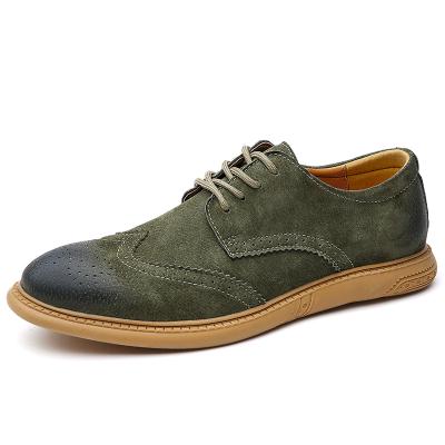 China Top Grade Anti-Smell Split Leather Casual Formal Stylish Shoes Lace Up Genuine Leather Men Shoes Green for sale