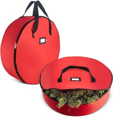 China Folding Red Christmas Tree Bell Storage Bag Christmas Wreath Large Capacity Round Border Gift Bag Red Bell Storage Bag for sale