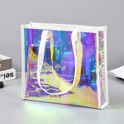 China Fashion Waterproof Vinyl PVC Shopping Bag PVC Neon Holographic Laser Handbags With Luminous for sale