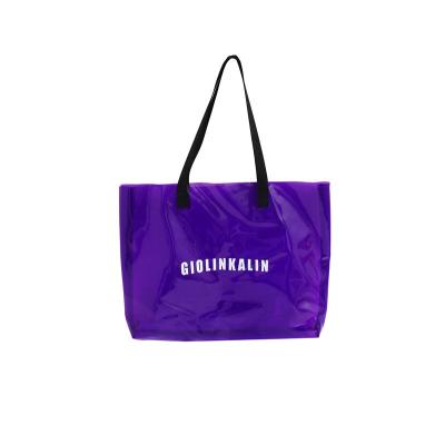 China Fashion Hot Sale Reusable Light Purple Beach Tote Little Neon Bag PVC Handbag for sale