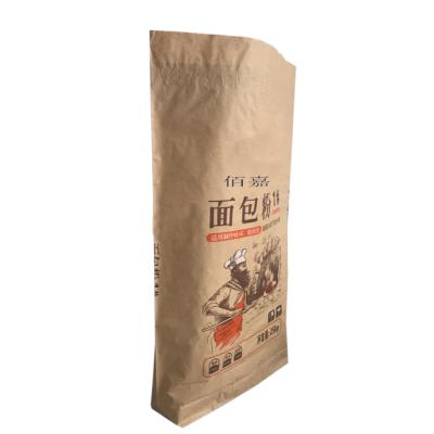 China Recycled Materials Kraft Paper Flour Sack 25kg Corn Sack Paper Flour Powder Packaging Bag for sale