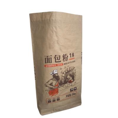 China Recycled Materials Open Paper Bag 25kg Bonded Bottom Trapezoidal Open Flour Paper Pinch Mouth Paper Bags for sale