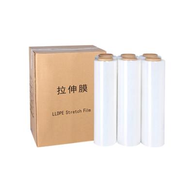 China Free Sample PE Hand Stretch Moisture Proof White Transparent LLDPE Wrapping Stretch Film for sale