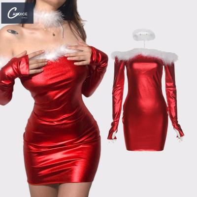 China 2021 Winter Anti-Static Women's Candice Fashion Contrast Stitching Wrap Thin Fringe Christmas Red Mini Dress for sale