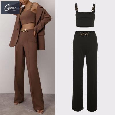 China High Quality Solid Color Fashion Candice Spring Anti-pilling Spring Top Women's Clothing Pants Set Two Piece Women for sale