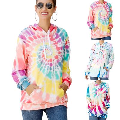 China wholesale Anti-wrinkle Candice autumn ladies long sleeve tops pocket tie die colorful fashionable sweatshirt hoodie for sale