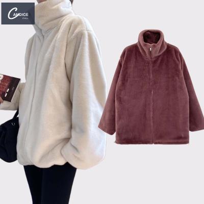 China Wholesale Casual Loose Short Red Faux Fur Coats Lamb Stand Winter Anti-wrinkle Winter Candice Autumn Jacket for sale