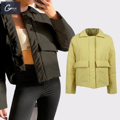 China Candice Fall Winter Style Flapper Lapel Coat Women's New Padded Cotton Pocket Jacket Simple Casual Thick Anti-wrinkle for sale