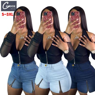 China Candice Breathable Custom Label Plus Size Stretch Denim Pants Zipper High Waist Designer Blue Skinny Jeans For Ladies for sale