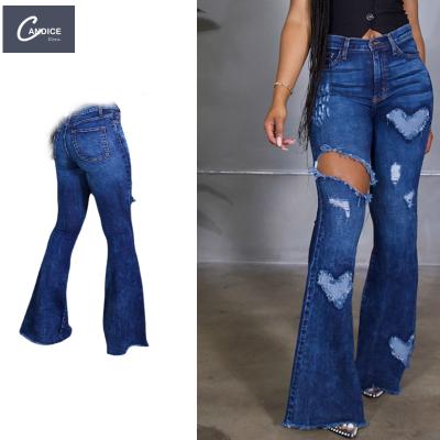 China Breathable Candice 2021 Best Selling Distressed Denim Rocket Pants High Waist Plus Size Ripped Jeans For Women for sale