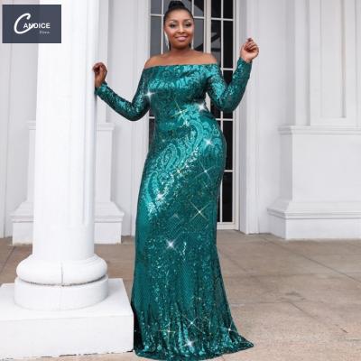 China 2021 Candice Haute Couture Anti-Static Luxury 4XL Fall Dresses Long Sleeve Green Sequin Long Sleeve Plus Size Evening Dresses for sale