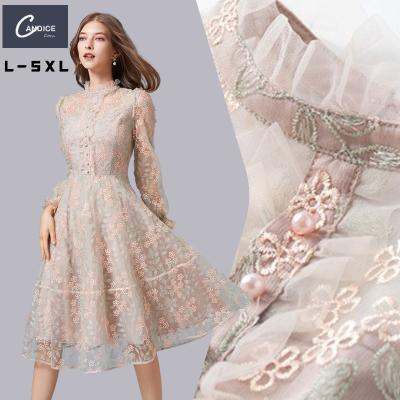 China Candice Viable 5XL Plus Size Casual Wear Strawberry Neck Party Women Ghana Lace Dress Sweet One Line Styles for sale