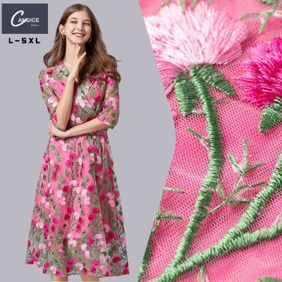 China Candice viable 5XL luxury with sash 3D rose maxi plus size floral embroidered women dress dress for sale