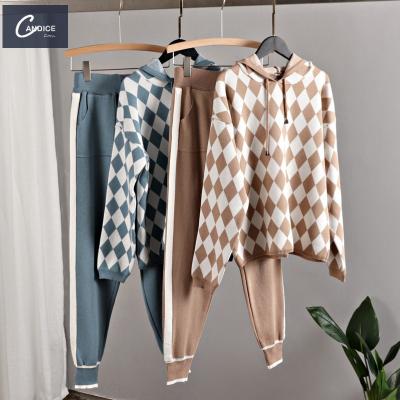 China Candice QUICK DRY 2021 winter sets cardigan and pants woman sweater elegant thick casual knitted suit for sale