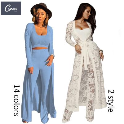 China Candice fall 2021 women QUICK DRY clothes knitted suit trending fall plus size outfit cardigan ribbed 3 piece set for sale