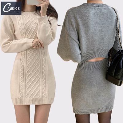 China Wholesale Fashionable Anti-Static Wholesale Candice Round Neck Drop Women's Korean Sweater Dresses New Knit Designer for sale